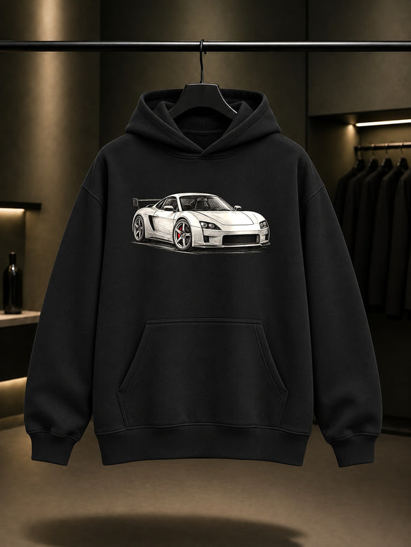 Pist Otomobili Baskılı Unisex %100 Pamuk Kapüşonlu Sweatshirt · Otomobil