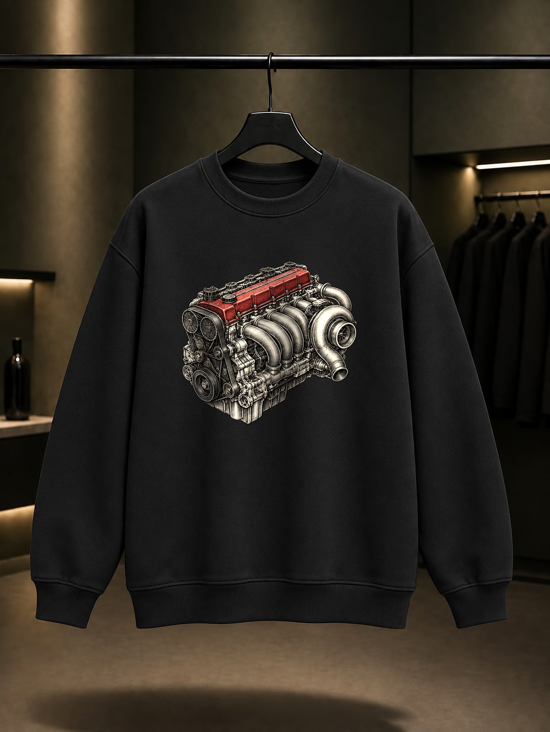 Atölyede Motor Baskılı Unisex %100 Pamuk Sweatshirt · Otomobil