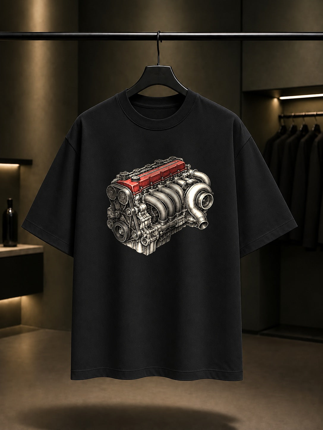 Atölyede Motor Baskılı Unisex %100 Pamuk Tişört · Otomobil