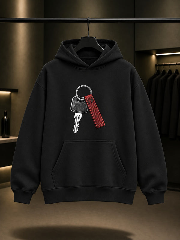 Mini Kontak Anahtarı Baskılı Unisex %100 Pamuk Kapüşonlu Sweatshirt · Otomobil