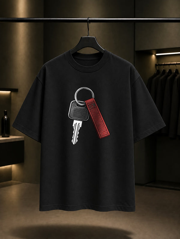 Mini Kontak Anahtarı Baskılı Unisex %100 Pamuk Tişört · Otomobil