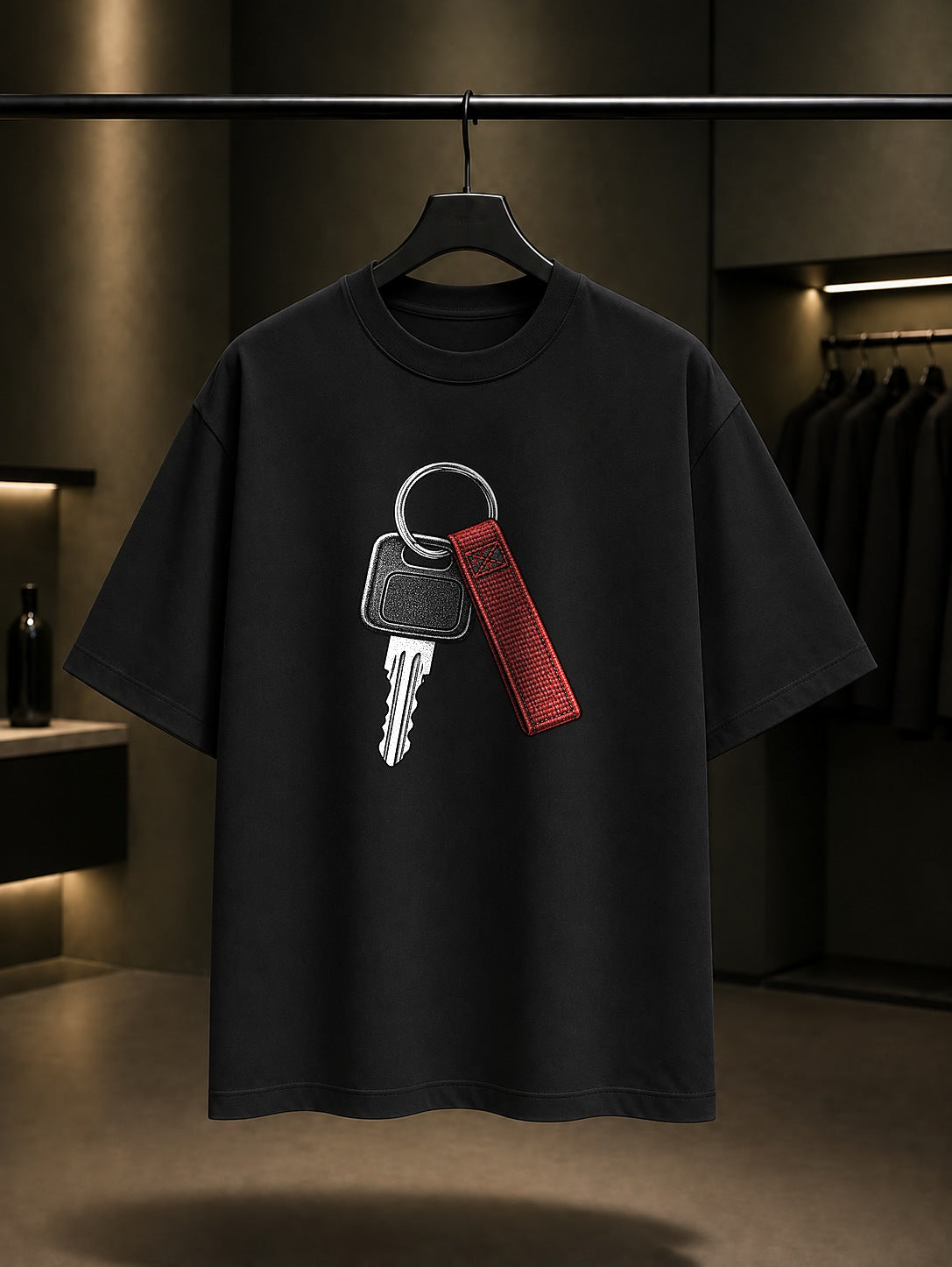 Mini Kontak Anahtarı Baskılı Unisex %100 Pamuk Tişört · Otomobil