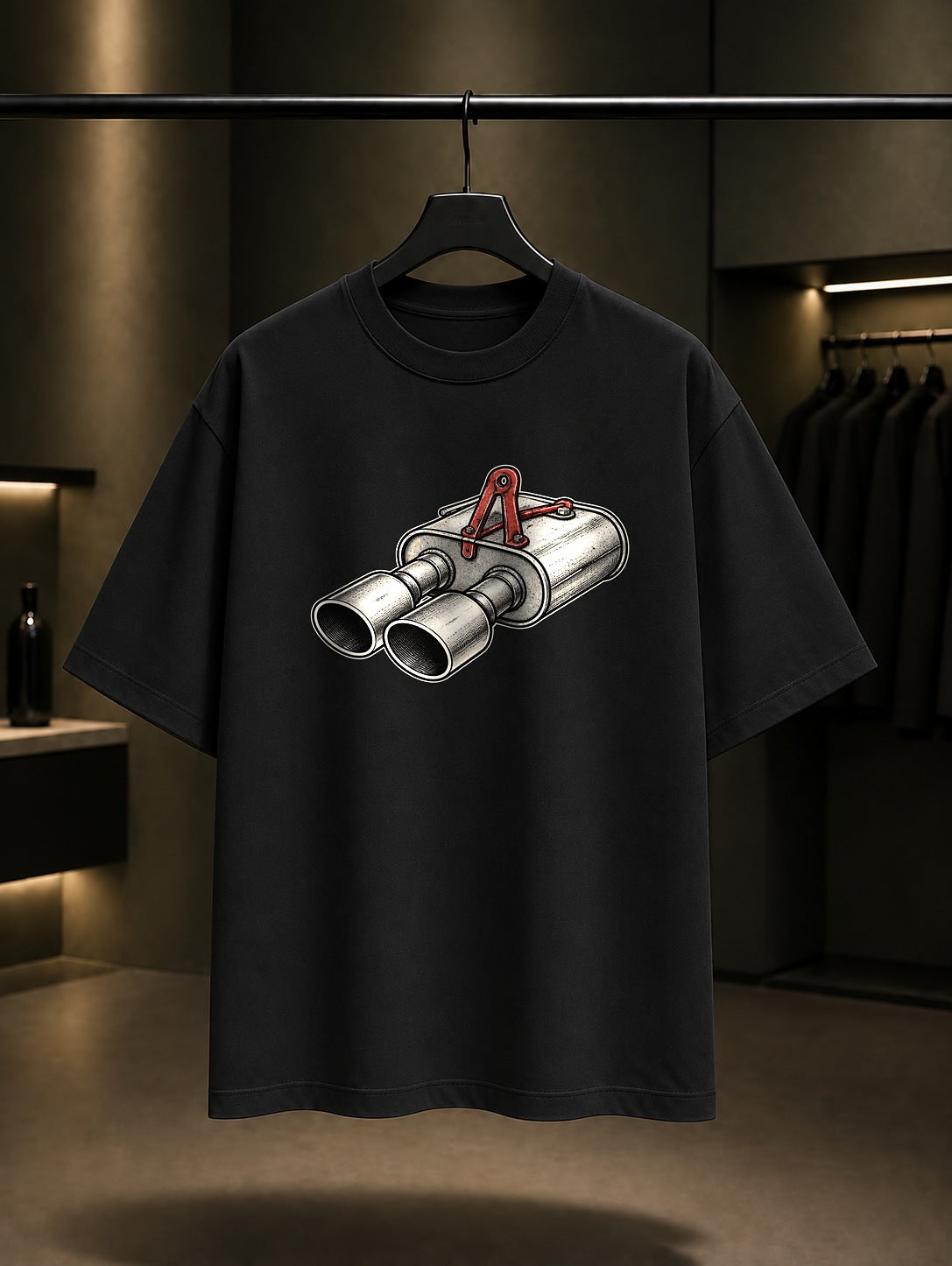 Mini Egzoz Baskılı Unisex %100 Pamuk Tişört · Otomobil