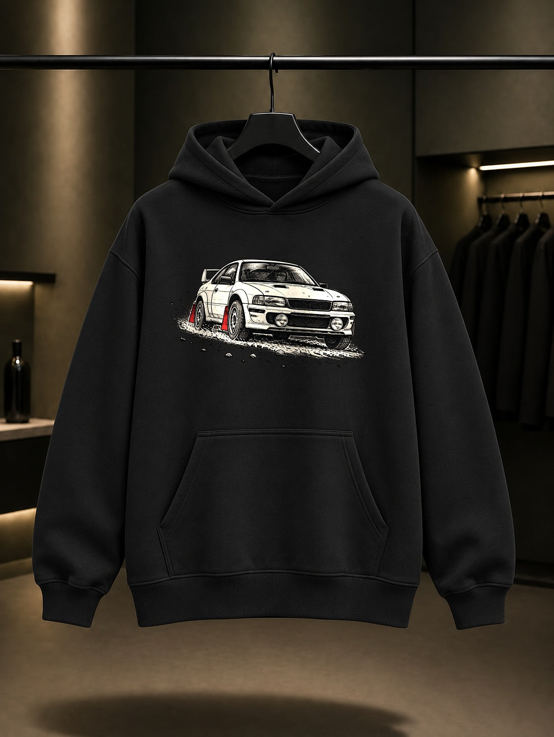 Ralli Sıçrayışı Baskılı Unisex %100 Pamuk Kapüşonlu Sweatshirt · Otomobil