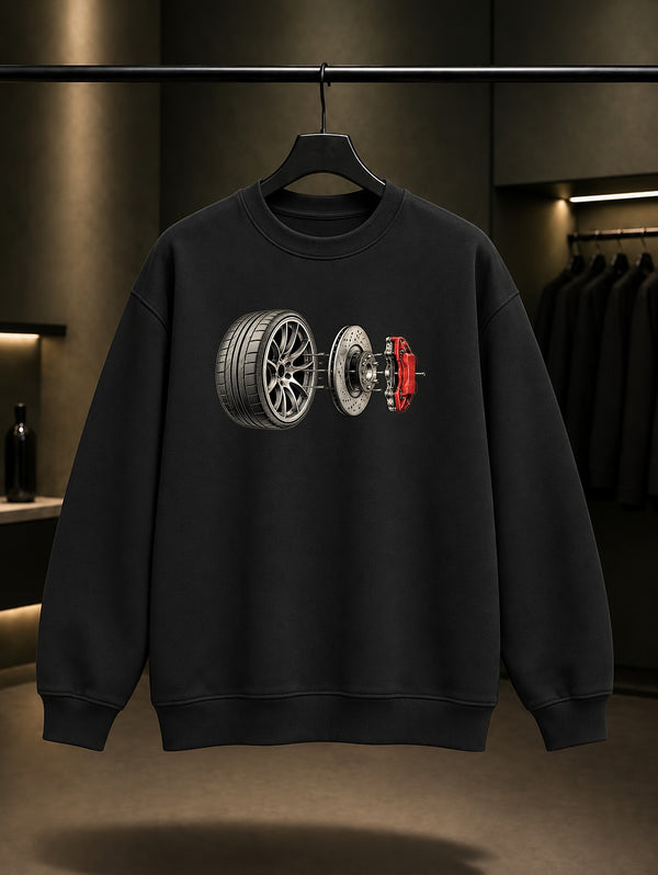 Parçalanmış Jant Baskılı Unisex %100 Pamuk Sweatshirt · Otomobil