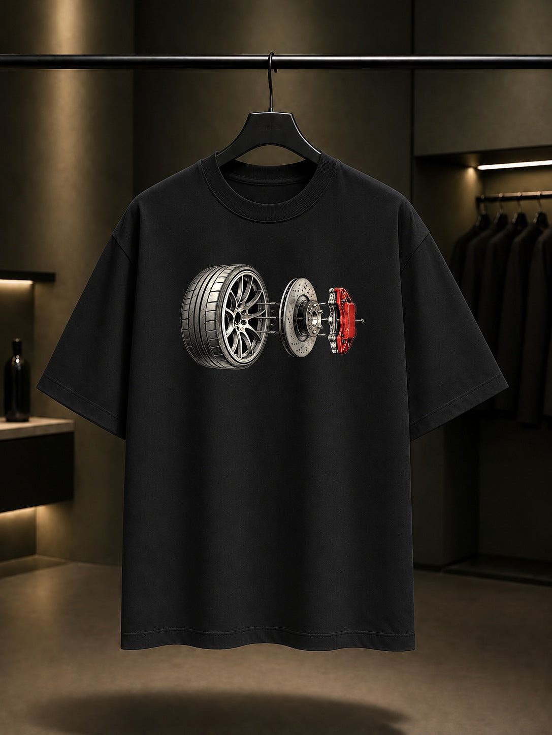Parçalanmış Jant Baskılı Unisex %100 Pamuk Tişört · Otomobil