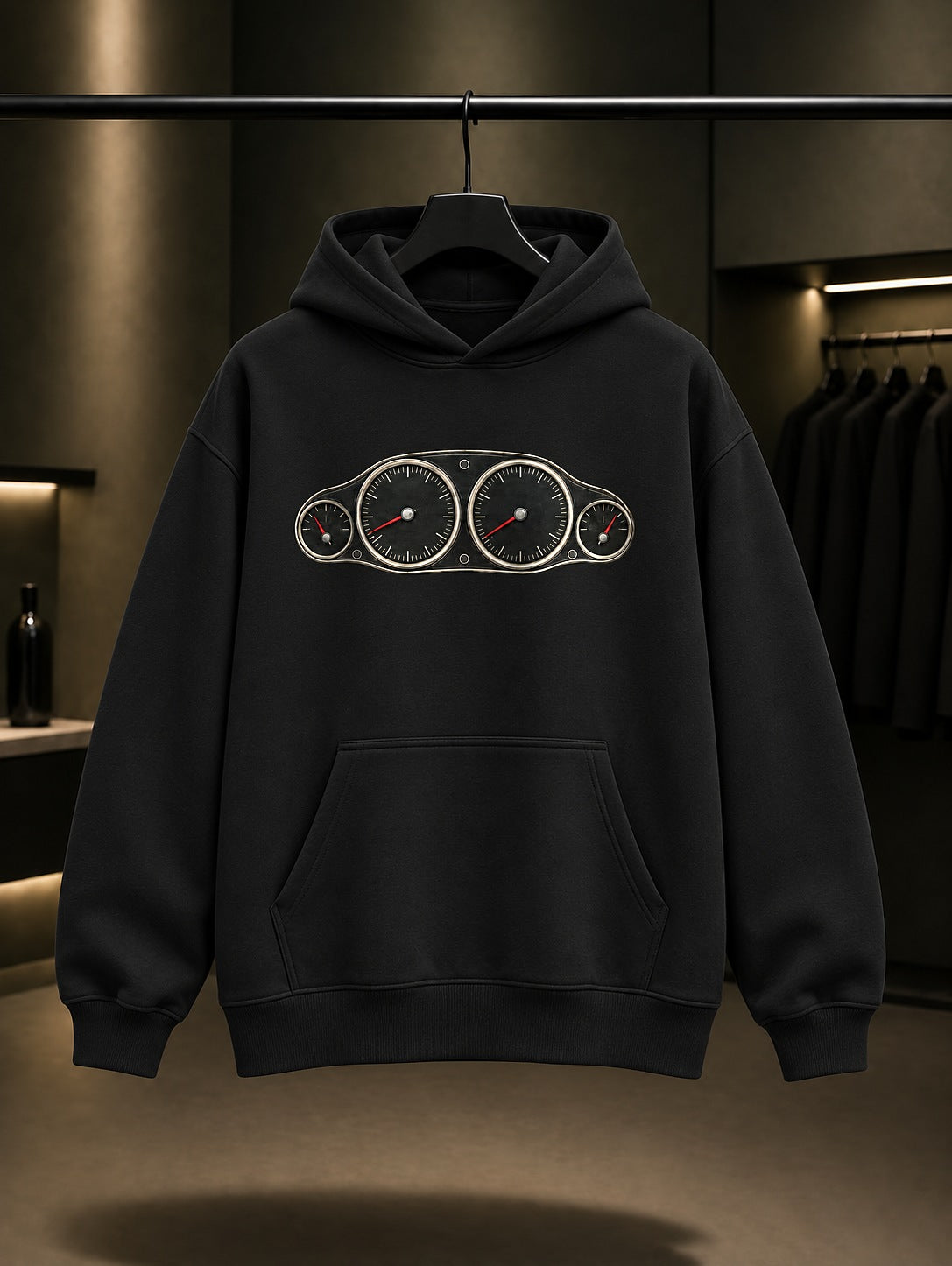 Klasik Gösterge Paneli Baskılı Unisex %100 Pamuk Kapüşonlu Sweatshirt · Otomobil