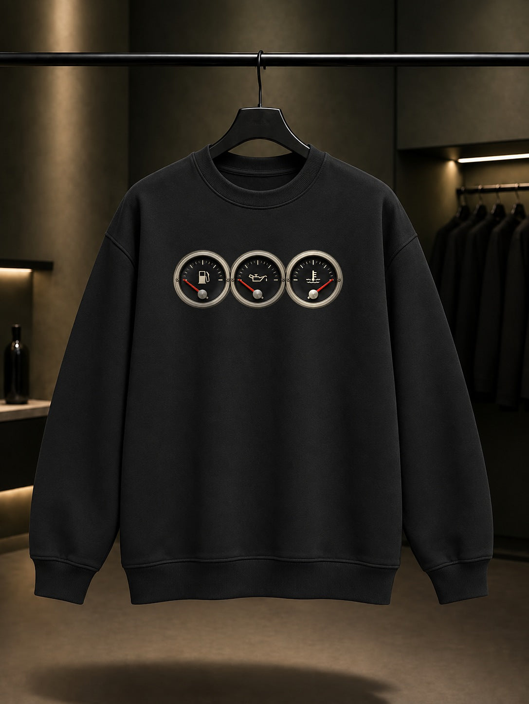 Üç Gösterge Baskılı Unisex %100 Pamuk Sweatshirt · Otomobil