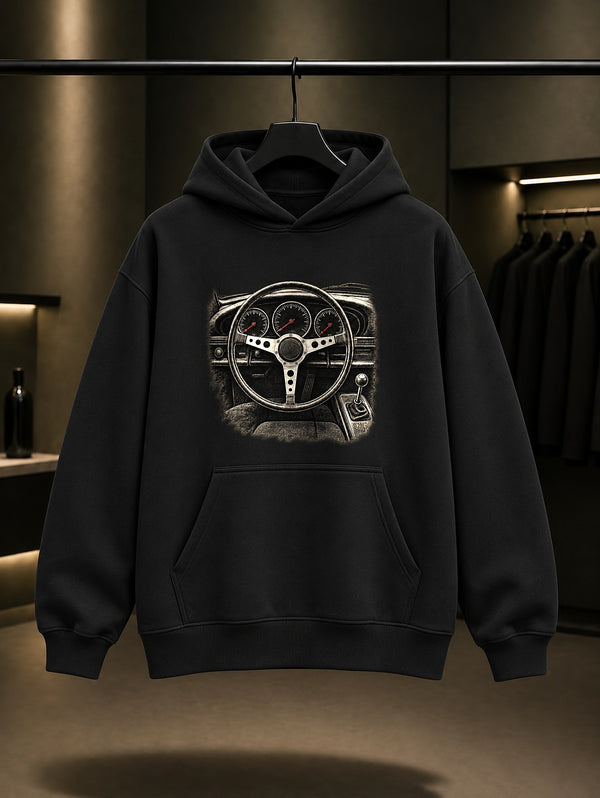 Kokpit Baskılı Unisex %100 Pamuk Kapüşonlu Sweatshirt · Otomobil