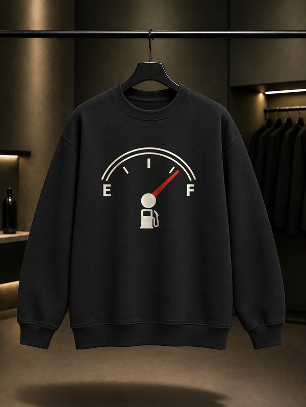 Yakıt Göstergesi Baskılı Unisex %100 Pamuk Sweatshirt · Otomobil