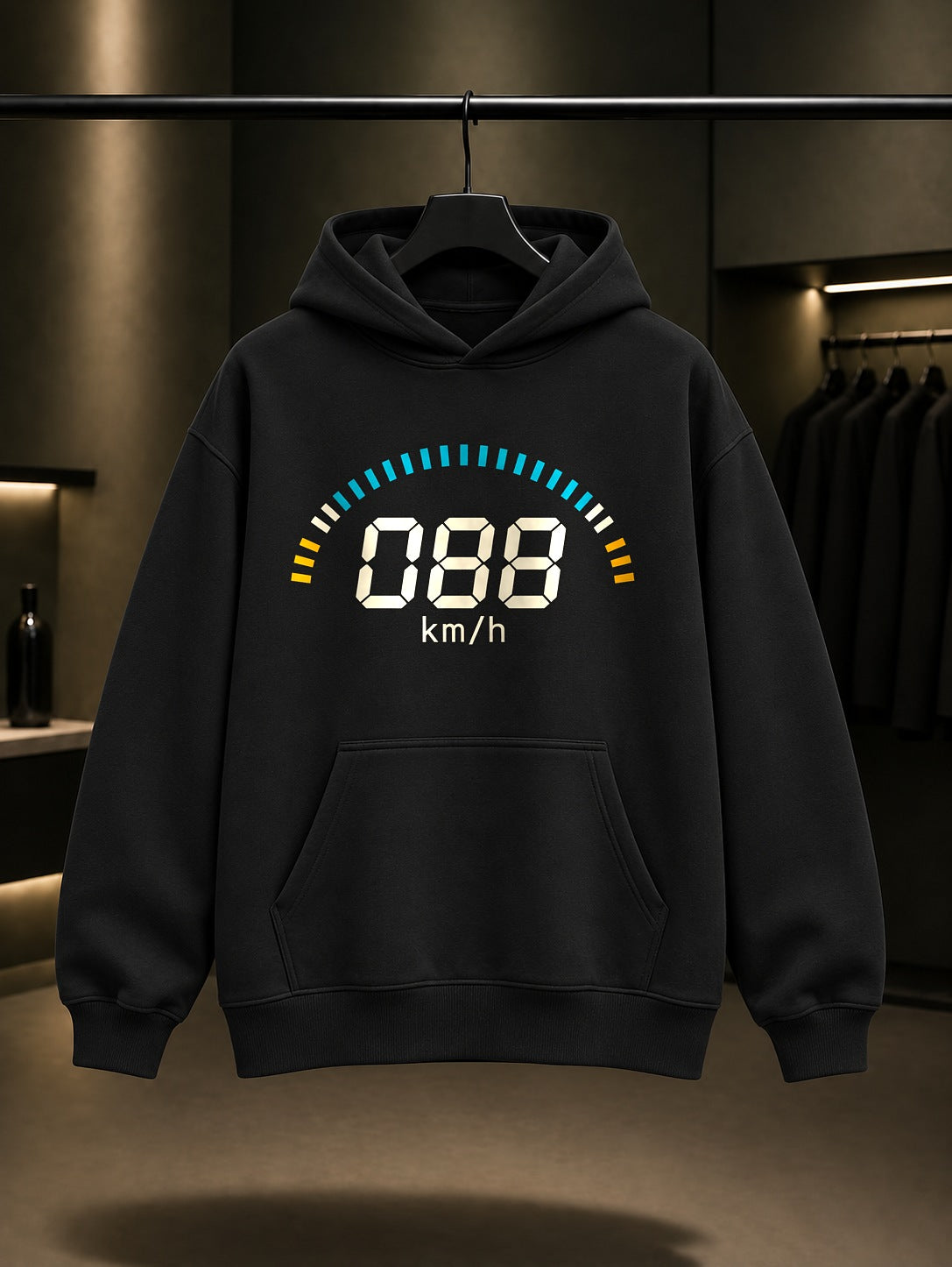 Dijital Hız Baskılı Unisex %100 Pamuk Kapüşonlu Sweatshirt · Otomobil