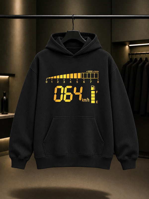 Retro Dijital Gösterge Baskılı Unisex %100 Pamuk Kapüşonlu Sweatshirt · Otomobil