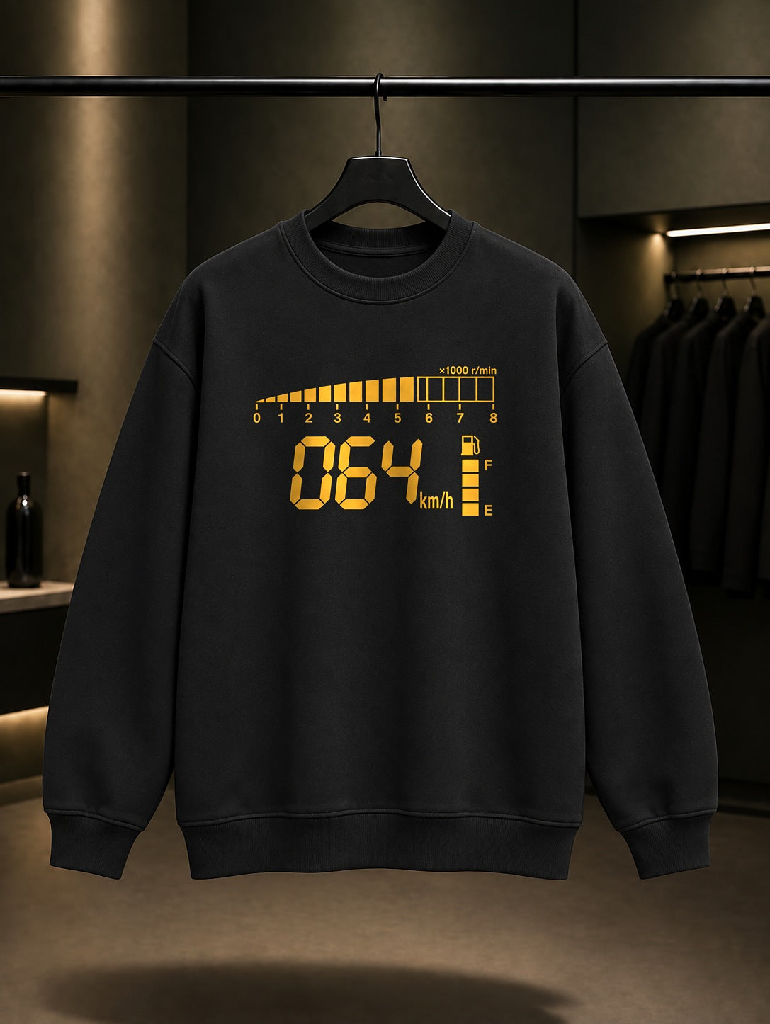 Retro Dijital Gösterge Baskılı Unisex %100 Pamuk Sweatshirt · Otomobil