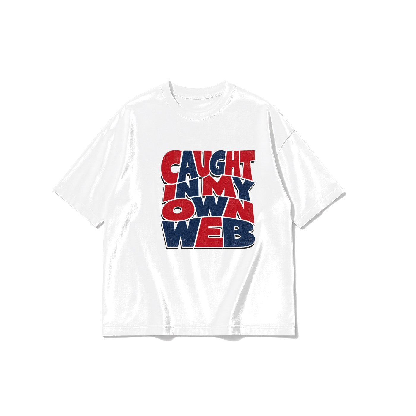 Caught In My Own Web Yazılı baskılı beyaz t-shirt