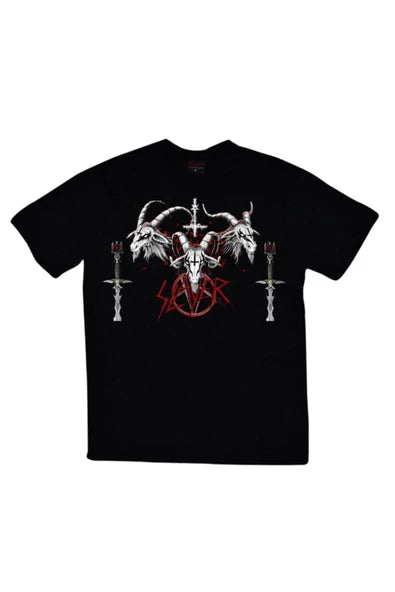 fame-stoned Slayer Baskılı Unisex %100 Pamuk Siyah T-shirt
