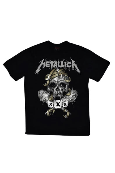fame-stoned Metallica Baskılı Unisex %100 Pamuk Siyah T-shirt