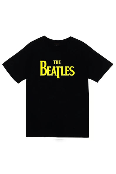 The Beatles Sarı-siyah logo baskılı siyah tişört