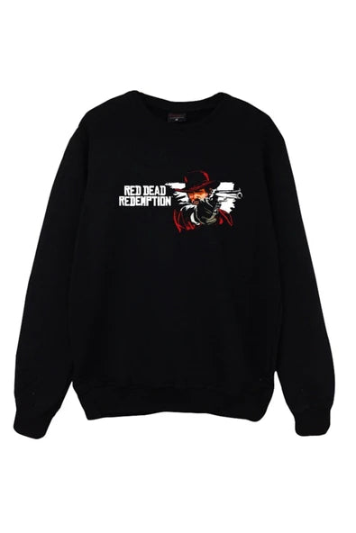 Red Dead Redemption baskılı siyah sweatshirt