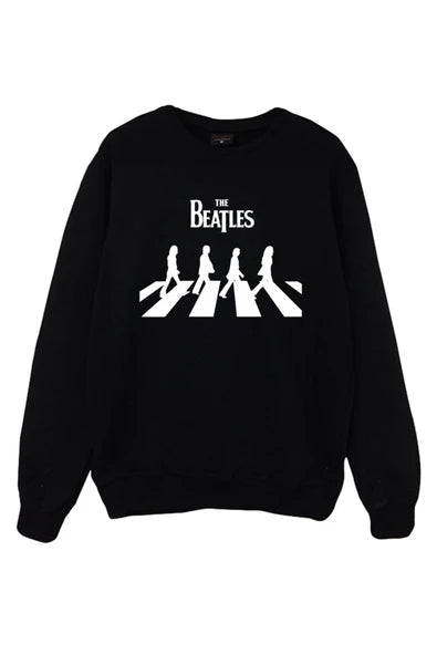 The Beatles Abbey Road yaya gecidi baskılı siyah sweatshirt