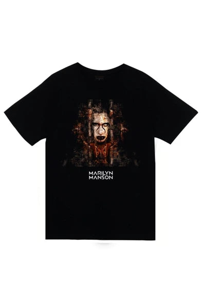 fame-stoned Marilyn Manson Baskılı Unisex %100 Pamuk Siyah T-shirt