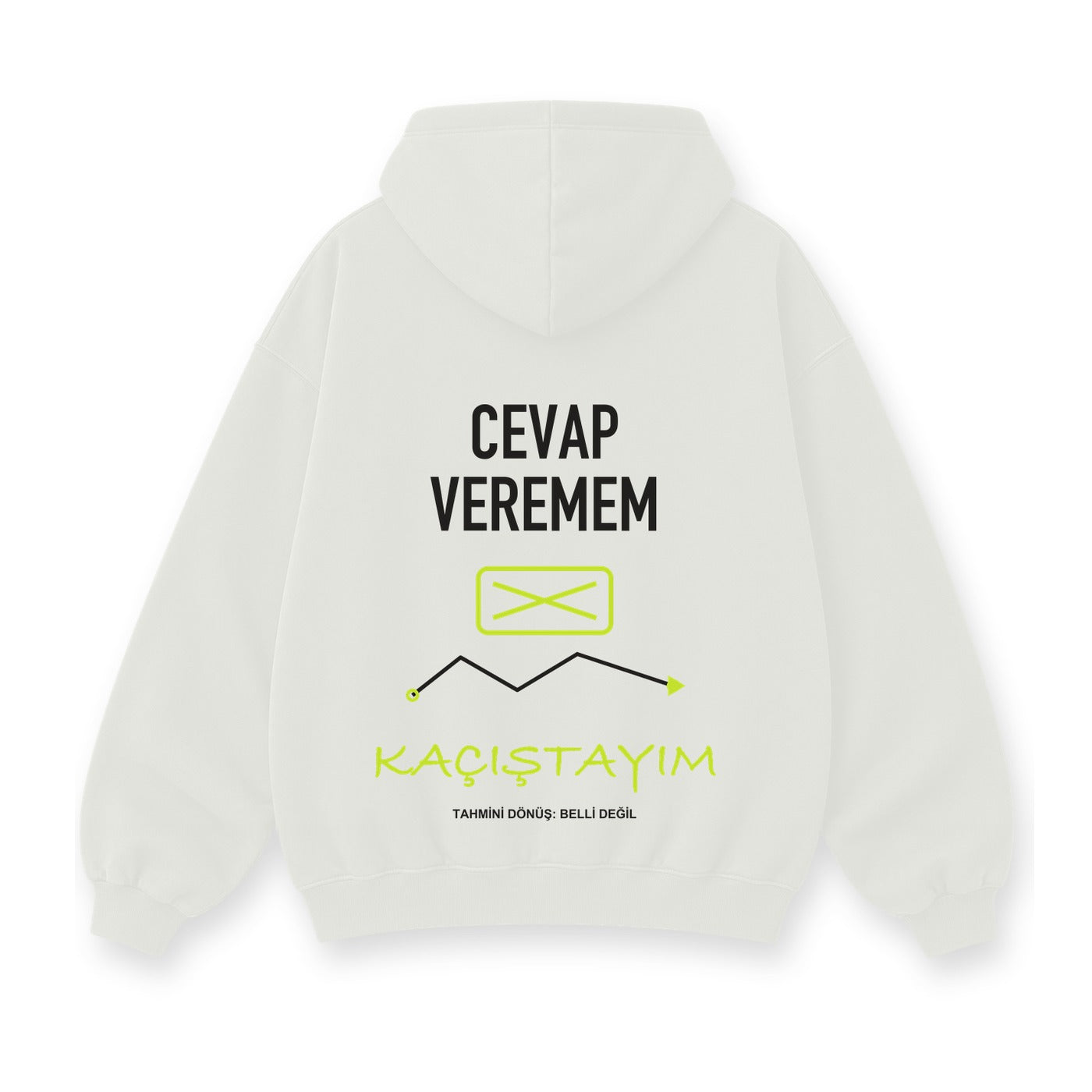 Cevap Veremem Kaçıştayım baskılı beyaz kapüşonlu sweatshirt
