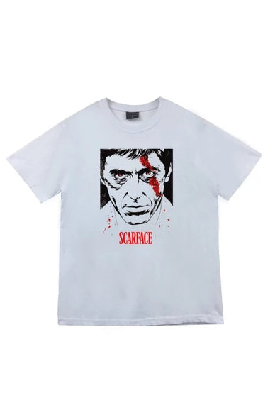 fame-stoned Unisex Beyaz Scarface Tony Montana Baskılı T-shirt