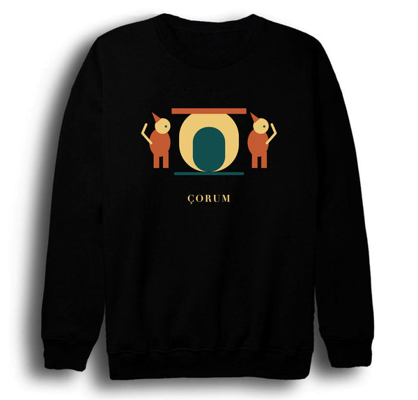 Çorum Hattuşa Aslanlı Kapı baskılı siyah sweatshirt