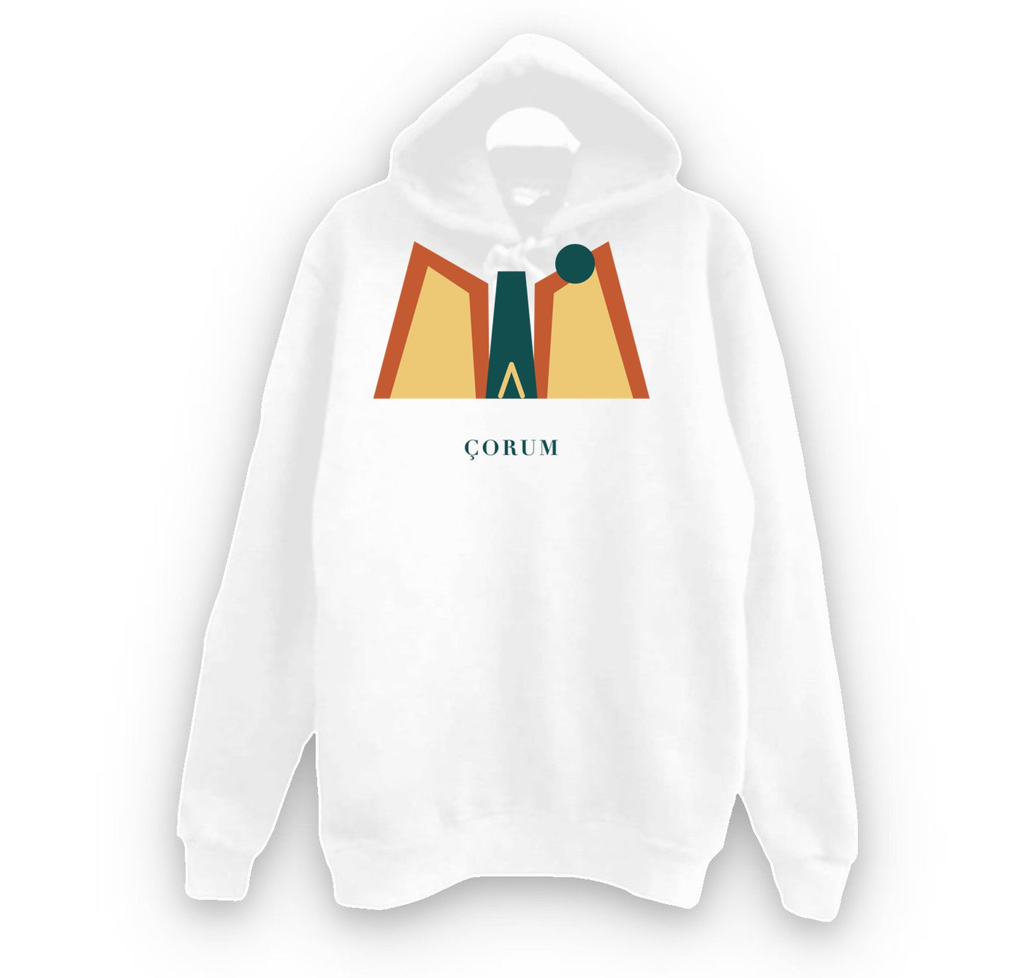 Çorum İncesu Kanyonu baskılı beyaz kapüşonlu sweatshirt