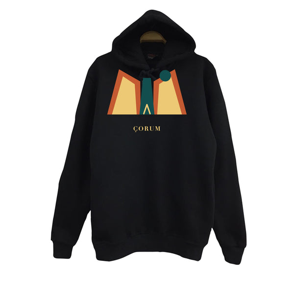 Çorum İncesu Kanyonu baskılı siyah kapüşonlu sweatshirt