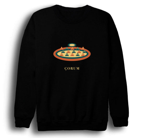 Çorum Kuru Mantısı baskılı siyah sweatshirt