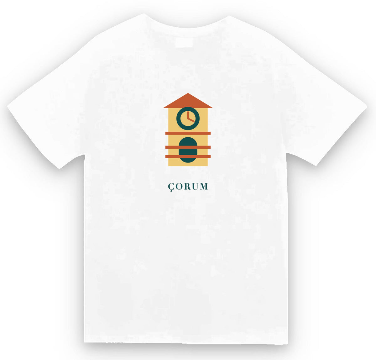 Çorum Saat Kulesi baskılı beyaz t-shirt