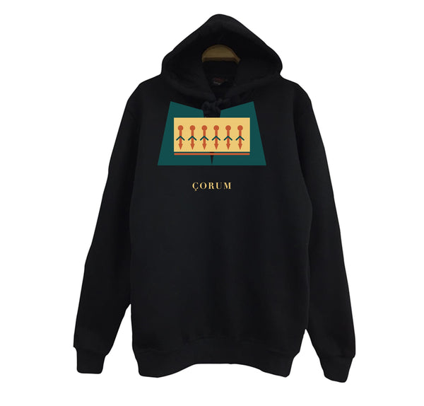 Çorum Yazılıkaya baskılı siyah kapüşonlu sweatshirt