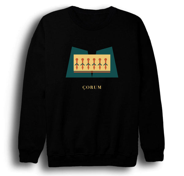 Çorum Yazılıkaya baskılı siyah sweatshirt