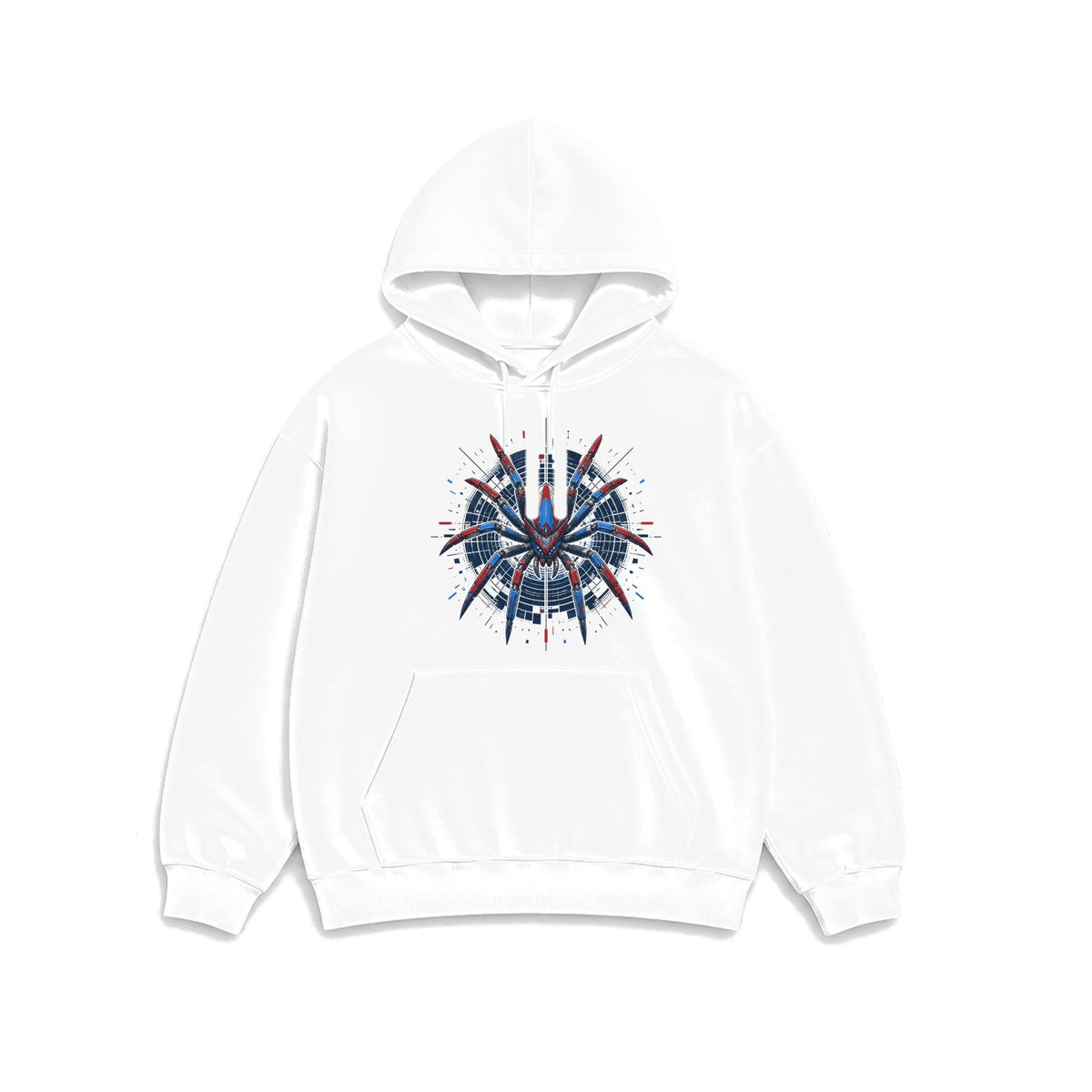 Siber Mekanik Örümcek baskılı beyaz kapüşonlu sweatshirt
