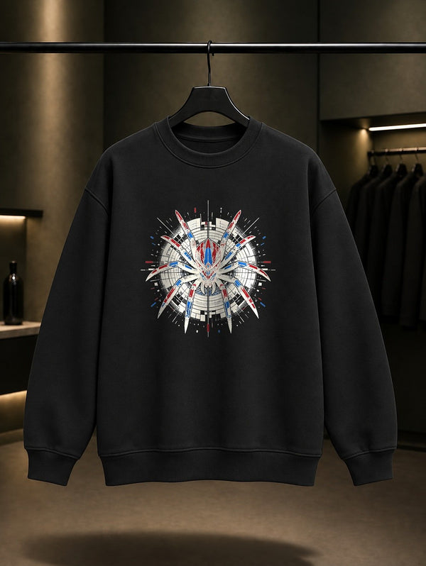 Siber Mekanik Örümcek baskılı siyah sweatshirt