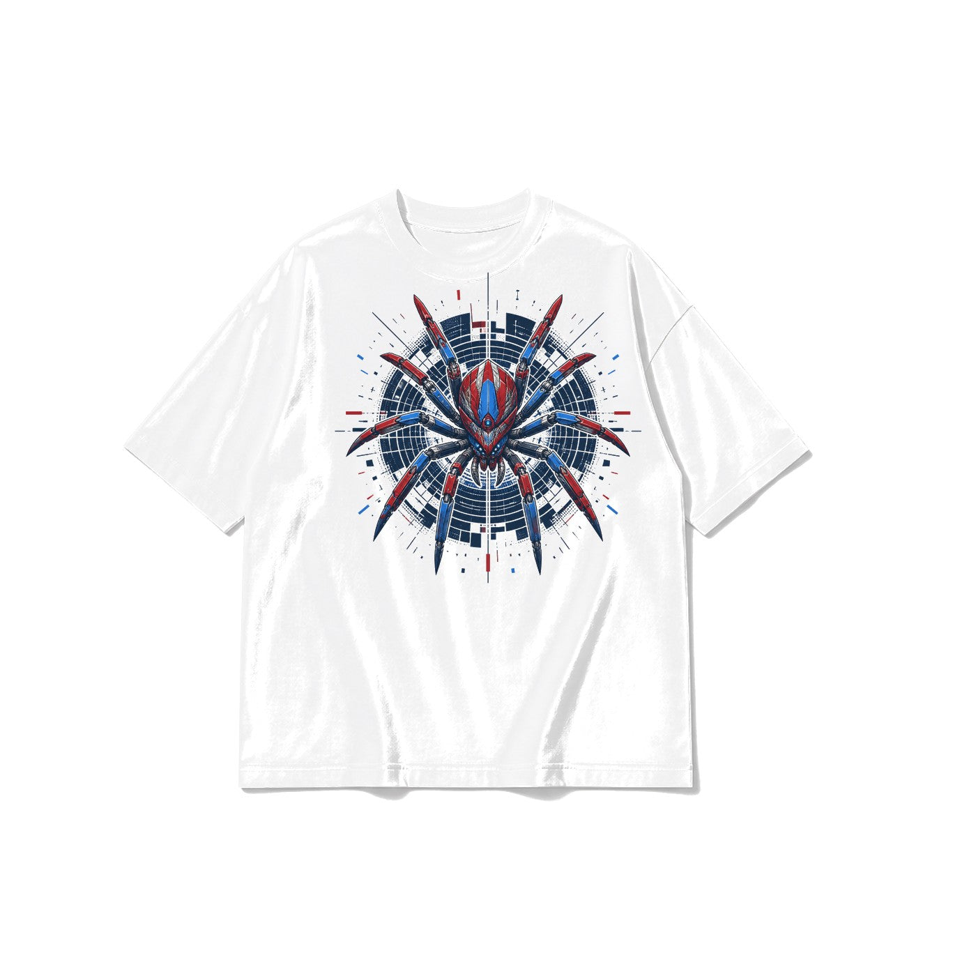 Siber Mekanik Örümcek baskılı beyaz t-shirt