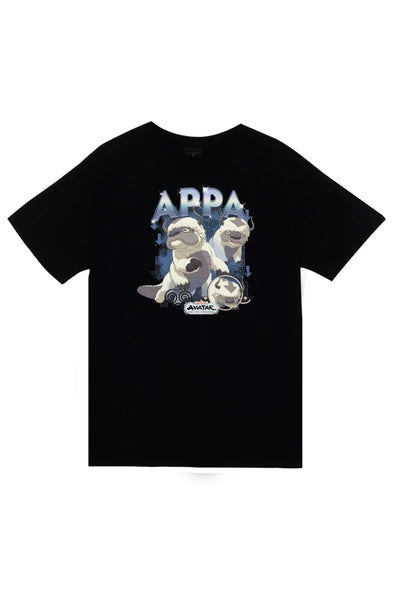 fame-stoned Avatar The Last Airbender Appa Baskılı %100 Pamuk Unisex Siyah T-Shirt