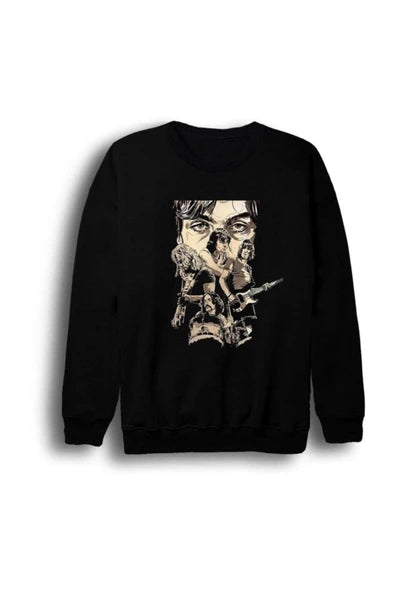 Pink Floyd Sepya tonlu kurukafa baskılı siyah sweatshirt