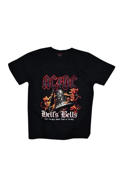 fame-stoned Unisex Siyah Ac-dc Baskılı T-shirt