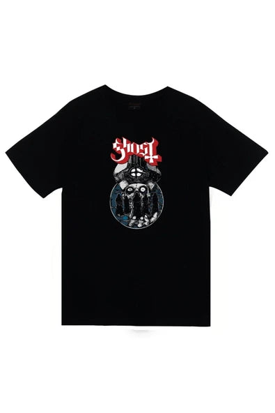Ghost Logosu ve Papa Emeritus baskılı siyah tişört