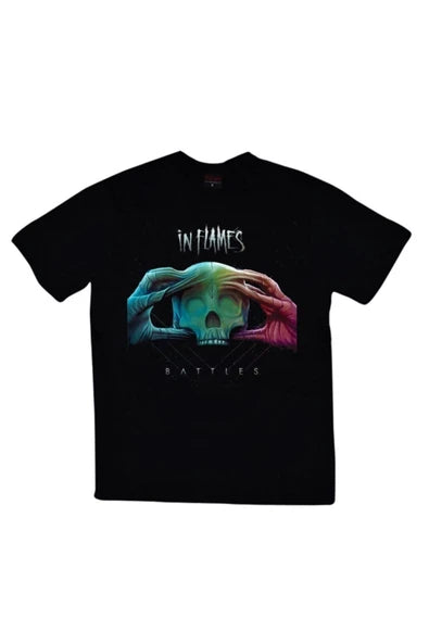 fame-stoned In Flames Baskılı Unisex %100 Pamuk Siyah T-shirt