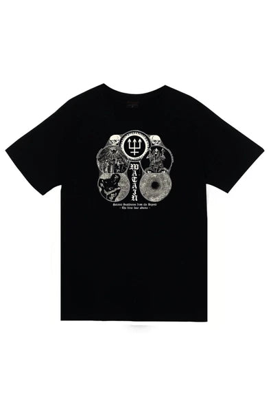 Watain Logosu ve daire/kurukafa amblem baskılı siyah tişört