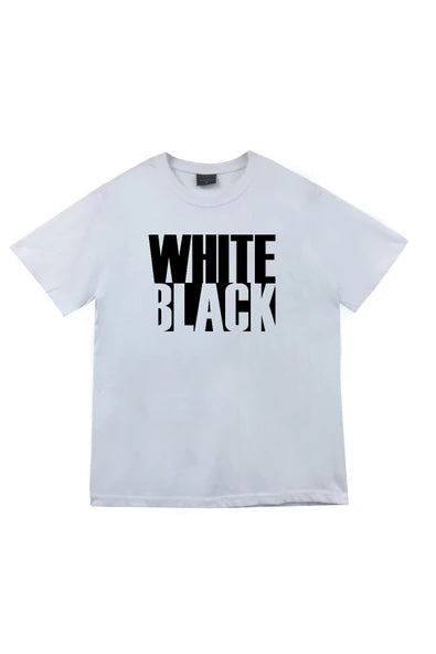 Unisex Beyaz Off White Black sloganli baskılı beyaz tişört