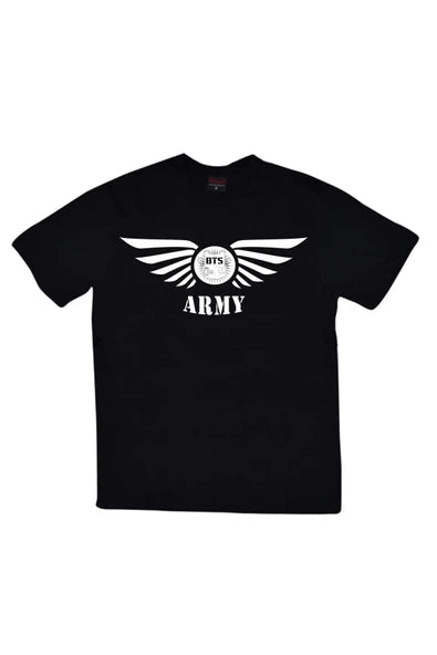 fame-stoned Bts, K-pop Müzik Grubu Baskılı Unisex %100 Pamuk Siyah T-shirt
