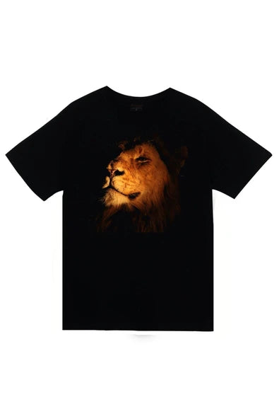 fame-stoned Aslan Baskılı Unisex %100 Pamuk Siyah T-shirt