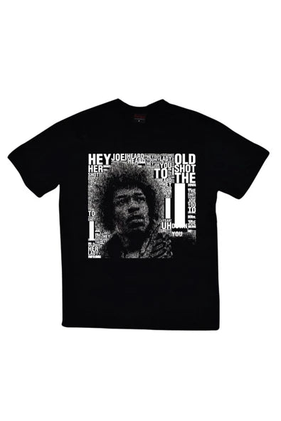 Jimi Hendrix Portresi ve 'Hey Joe baskılı siyah tişört