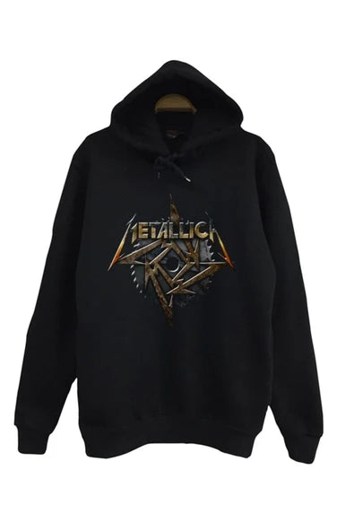 Metallica Metalik logo ve albüm baskılı siyah kapüşonlu sweatshirt