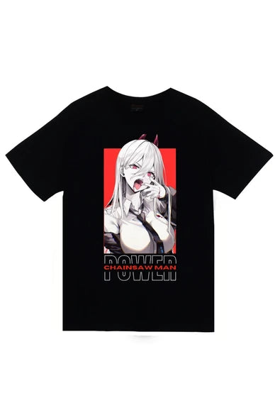 fame-stoned Chainsaw Man Anime Baskılı Unisex %100 Pamuk Siyah T-shirt