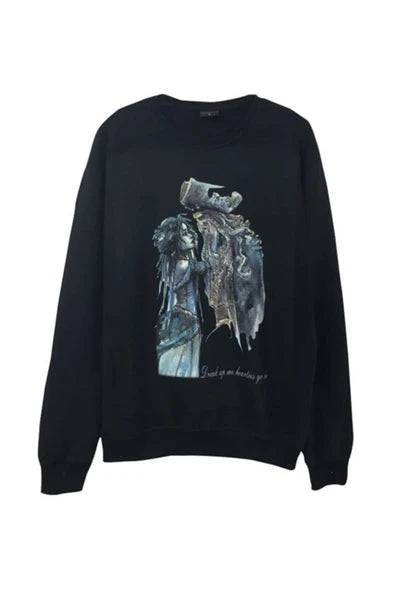 Karayip Korsanları baskılı siyah sweatshirt