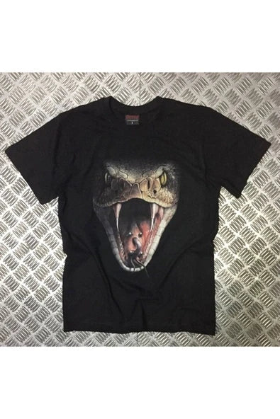 fame-stoned Unisex Siyah Yılan Baskılı T-Shirt
